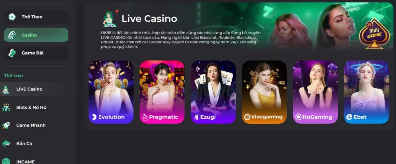 Hệ thống game Live Casino cực hấp dẫn trên UK88